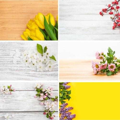 SHENGYONGBAO Vinyl Custom Photography Backdrops Prop scenery+ Flower and Wooden Planks Photography Background 200207FK-00013