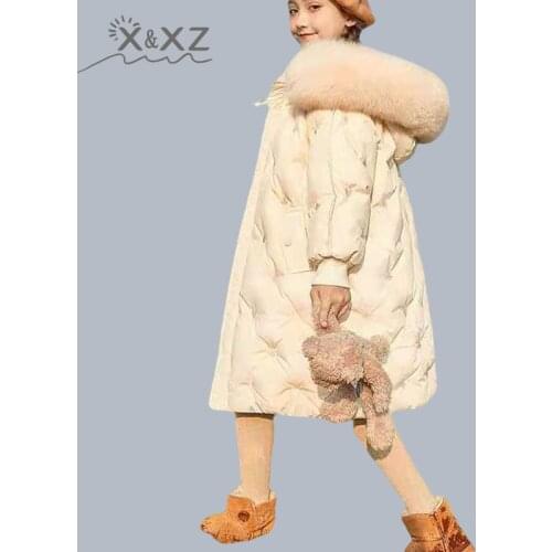 XINXINZI 2021 Winter Warm Jackets for Girls Fashion Fur Hooded Children Girls Waterproof Outwear Kids Cotton Lined Parkas