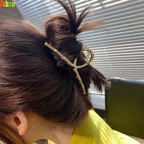 Kshmir Sweet metal bamboo cross retro simple hair claw super large hairpin female hair accessories 2020 hot simple large hairpin