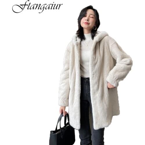 Fstmxur 2021 Spring Winter Copenhagen Imports Velvt Mink Jacket Womens Full Sleeve Pearl Color With Fur Hood Medium Mink Coats