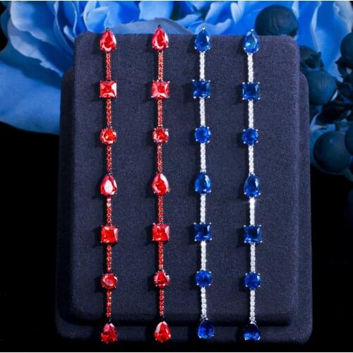 ThreeGraces 98mm Super Long Geometric Dangle Drop Earrings for Women Dazzling Red Blue CZ Crystal Fashion Summer Jewelry ER644