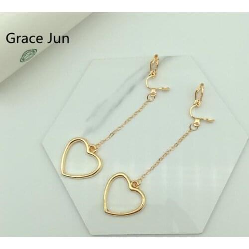 8 Colors Available Long Style Heart Star Round Triangle Clip on Earrings No Pierced for Women Charm Earrings Needn't Ear Hole