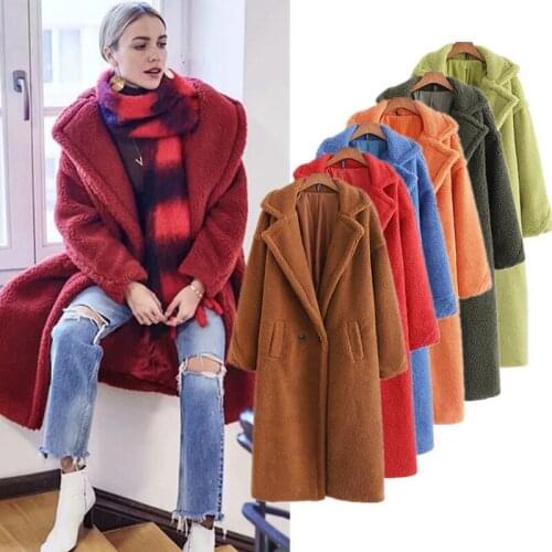 Faux Fur Teddy Coat Women Winter 2020 Casual Loose Thick Warm Long Jacket Female Elegant Vintage Solid Oversized Parkas Clothes