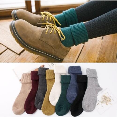Winter calcetines thickening socks girl chausette wool pile female soks cylinder wide mouth winter wool women sox pure color