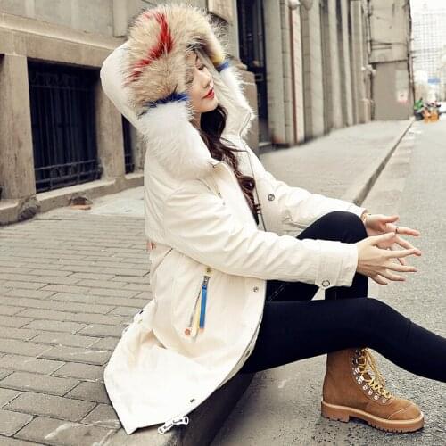 Winter Down Jacket Woman Hooded Korean Big Racoon Fur Collar Long Coat Female Jackets Wadded Parkas Veste Femme KJ489
