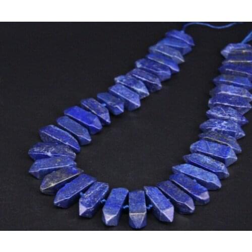 15.5"/strand Natural Lapis Lazuli Faceted Double Point Pendant Beads,Center Drilled Slice Stick Nugget Necklace Jewelry Supplier