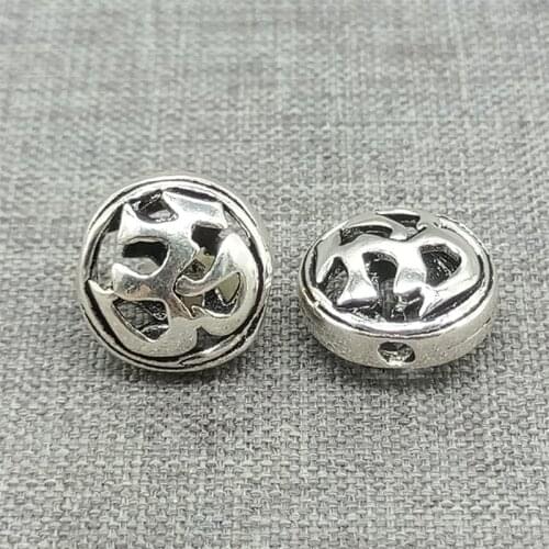 2 Pieces 925 Sterling Silver OM Beads UFO Saucer Shape for Yoga Bracelet Necklace