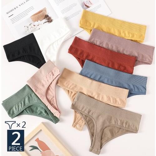 2PCS/Set G-String Panties Women Thongs Sexy Panty Lingerie Solid Color Thongs Tanga Female Briefs Seamless Womens Underwear