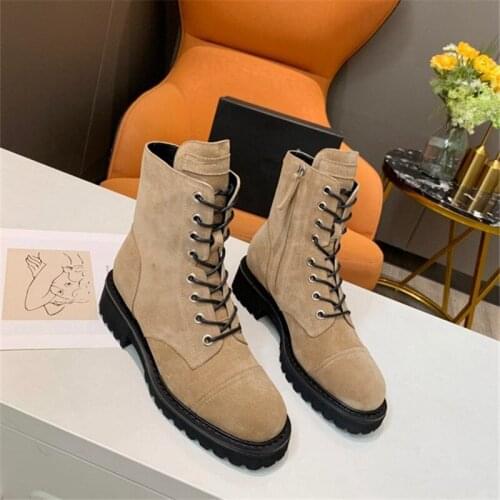 2020 Women Ankle Boots Winter Boots Genuine Leather Lace Up Zipper Design Round Toe Comfortable Fashion Luxury Brand Designer