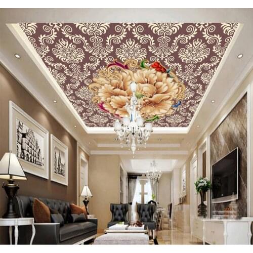 Customize 3d ceiling wallpaper Living room bedroom wallpapers for kids on the wall Chinese rose ceiling wallpaper