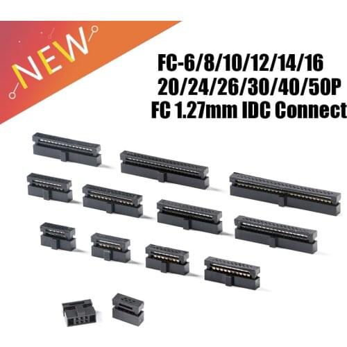 5PCS FC-6-50Pin 8P 10P 12P 14P IDC Socket Pin Dual Row Pitch 1.27mm IDC Connector Cable Socket Plug Ribbon Cable Connector