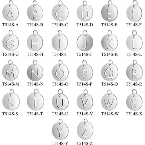 5pcs/lot 12mm Stainless Steel A to Z Letter Pendant Bracelet Charm DIY Crafting Jewelry Making Handicraft Accessories Wholesale