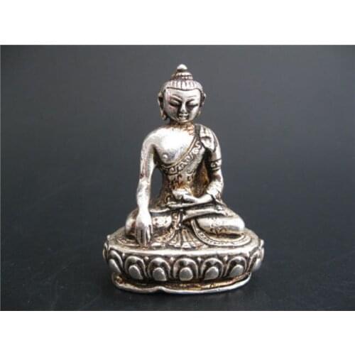 7~8cm TIBET DECORATED HANDWORK OLD MIAO SILVER CARVED Tibet Buddha WONDERFUL STATUE