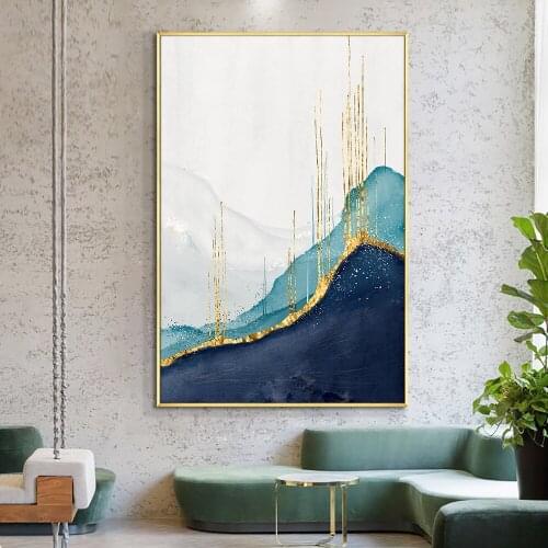 Abstract Gold Foil Painting Blue With White Hand Painted Oil Painting On Canvas Wall Art Modern Unframed Art For Home Decoration
