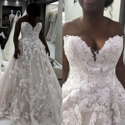 African Romantic Sweetheart White Wedding Dresses vestido de noiva New Arrival 2020 Flower Bridal Wedding Gown with Court Train