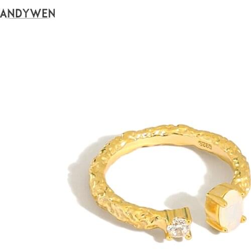 ANDYWEN New 925 Sterling Silver Women Opals Open Resizable Jewelry 2020 Rock Punk Jewels Luxury Zircon CZ Luxury Adjustable