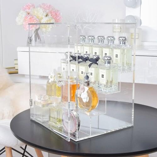 Large Stepped Door Perfume Display Rack Acrylic Skin Care Clear Desktop Storage Box 3/4 Tiers Makeup Organizer Jewelry Shelf