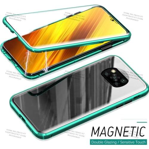 360° Double Sided Glass Metal Magnetic Flip Phone Covers For Xiaomi Poco pocophone x3 x 3 nfc pro f3 protective case shell