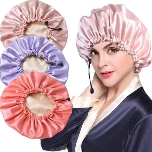Reversible Satin Bonnet Hair Caps Double Layer Adjust Sleep Night Cap Head Cover Hat For Curly Springy Hair Styling Accessories