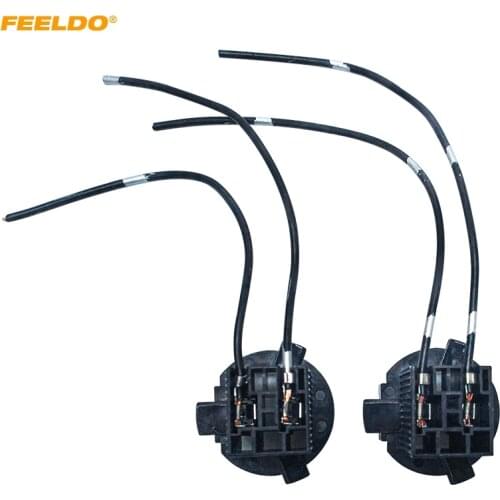 FEELDO 2pc Car Headlight Bulb Base Holder Wire Adapter For Hyundai New Santafe Halogen Lamp Socket Connector Wiring Harness