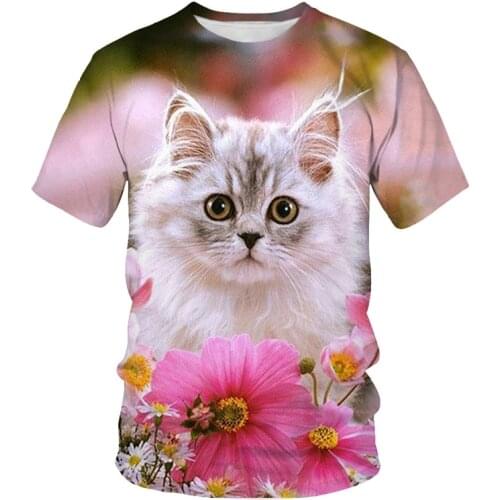Mens and womens spring and summer casual womens funny cute cat 3D printed long sleeve T-shirt womens fashion tops