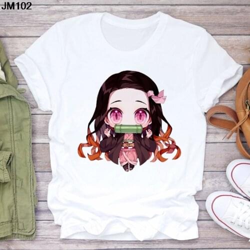 Anime Demon Slayer Print T-shirt Summer Harajuku Women Short Sleeve Top Tees Fashion Korean Version White Female Clothing Tshirt