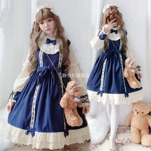 Gothic Lolita Dress Girl Lace Blue Dress Women Princess Dress Girl Halloween Costume D450