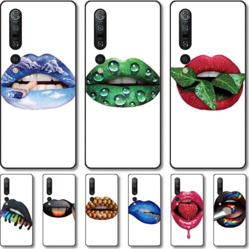 Lips Phone Case For Xiaomi MI 11 10 9 5g Lite Ultra Pro Note S Black Shell Cover