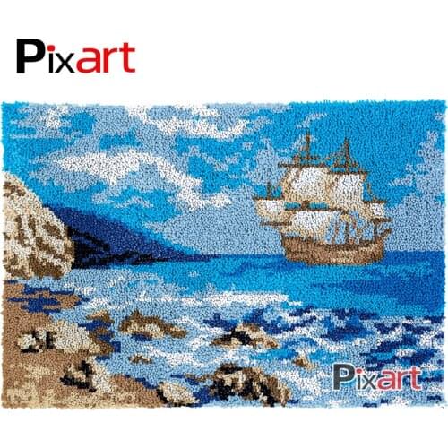 Latch Hook Rug Sail Landscape Crocheting Tapestry Kits DIY Carpet Rug Chunky Yarn Needlework Knitted Floor Mat Hobby & Crafts
