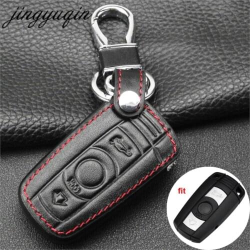 Jingyuqin Car Remote Smart Key Leather Cover for BMW 1/3/5/7 Series CAS3 X5 X6 Z4 Auto 3 Button Key Case