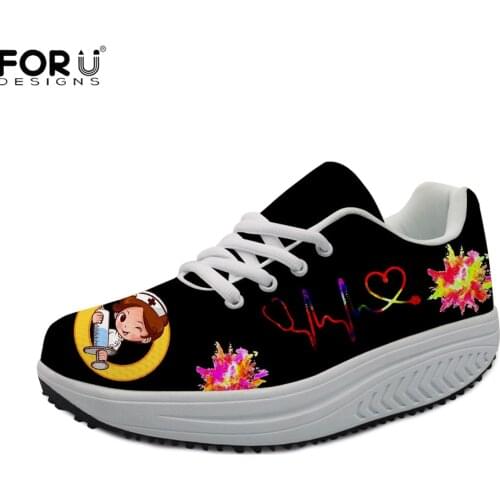 FORUDESIGNS Sneakers for Women Casual Summer Fashion Shoes Nurse Care Flats Female Shoes Platform Slimming Swing Shoes