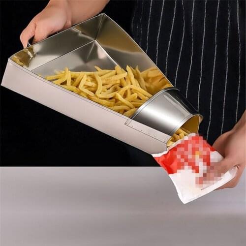 French Fries Shovel tool Chip Scoop Food Stainless Steel Kitchen Tools Fries Burger Packaging Tool Single Double Handles Grip