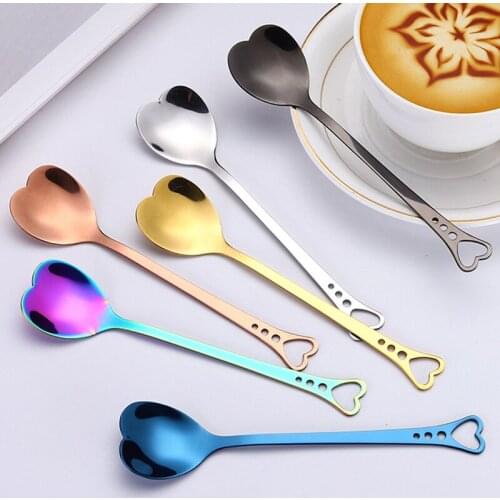 Stainless Steel Heart Shape Spoon Coffee Ice Cream Dessert Spoon Long Handle Tea Spoons Kitchen Gadgets
