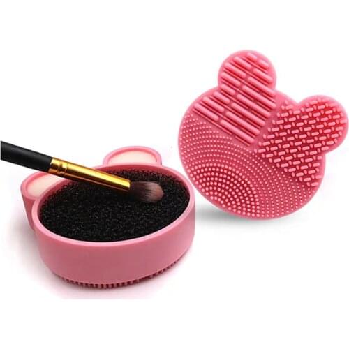 Bear Makeup Brush Cleaner Washing Brush Pad Cleaning Mat Cosmetic Brush Cleaner Universal Make up Tool Scrubber Box