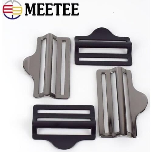 Meetee 2/4pcs 40/50mm Four-speed Buckle Metal Adjustment Hooks for Backpack Luggage Hardware Leather Accessories BF512