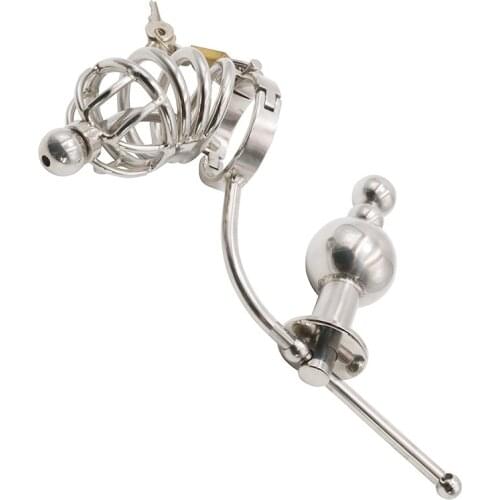 Stainless steel Male Chastity Cage Movable Anal Plug Bdsm Penis Rings Sex Toys For Men Urethral Plug Stimulate Penis Stretcher