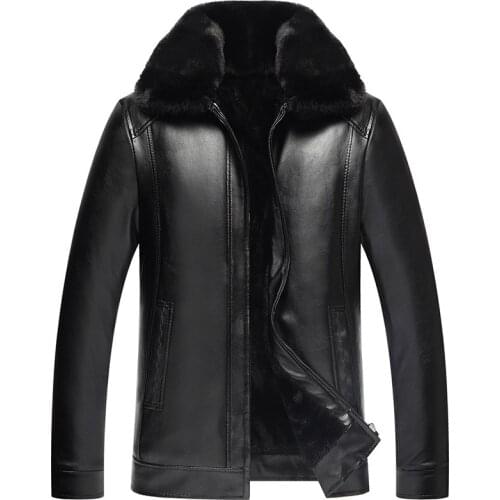 2019 New Fashion Mens PU Leather Jacket Mens Brand Clothing Thermal Outerwear Winter Fur Male Plus Velvet Jacket Plus Size 4XL