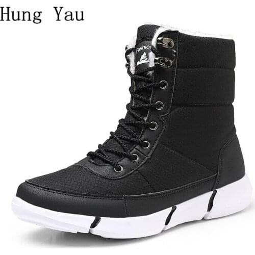 Men Snow Boots Ankle Winter Warm Short Plush Casual Shoes Man Flats Fashion Non-slip Lace Up Round Toe Platform Plus Size 36-48