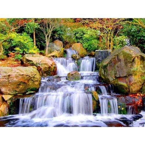 Waterfall Landscape DIY Cross Stitch Embroidery 11CT Kits Craft Needlework Set Printed Canvas Cotton Thread Home Design