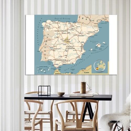 225*150 Cm The Spain Road Network Map Non-woven Canvas Painting Wall Art Poster Home Decoration School Supplies