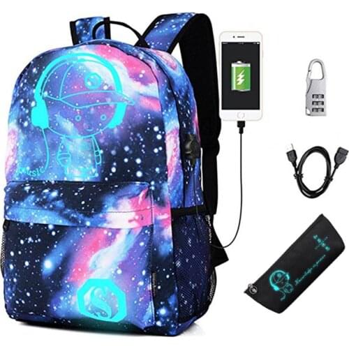 2018 New Children Backpack with USB Charging Port and Lock Boy Girls School Backpack Primary Middle School Bag Luminous Printing