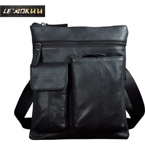 Original Leather Male Design Shoulder Messenger bag Casual fashion Cross-body Bag 10" Tablet School University College bag 308-b