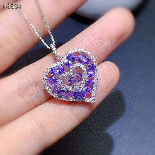 Natural tanzanite necklace, blue gemstone, sterling silver, heart-shaped style, super beautiful
