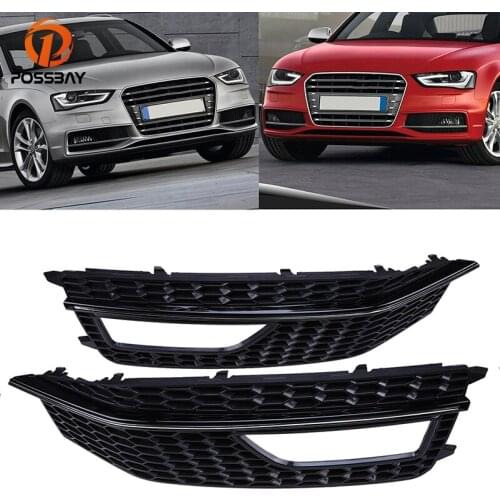 POSSBAY Car Front Bumper Lower Grille Fog Light Cover for Audi A4 B8 2012 2013 2014 2015 S4 S-line Facelift Mesh Hole Grilles