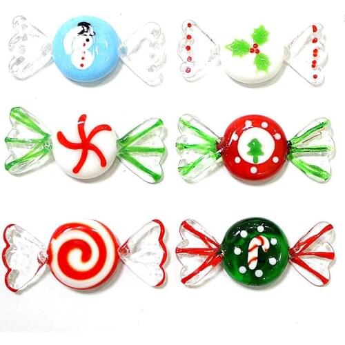 Christmas Decoration Murano Glass Candy Ornaments Creative Lovely Lucky Leaf Snowman Cane Xmas Tree Pattern Design Sweets Gifts