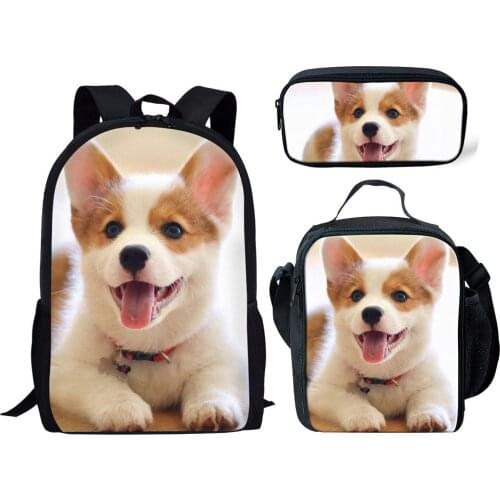 3D Corgi Printing School Bags for Girls Cute Puppy School Bag Children 3pcs/set Primary Schoolbag Backpack Kids Book Bag