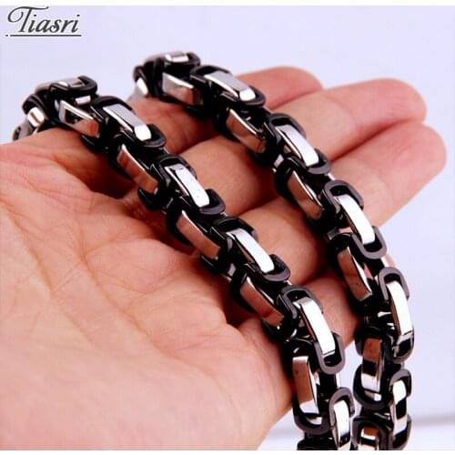 Tiasri 8mm Byzantine Chain Mens Necklace Bracelet Aesthetic Gothic Stainless Steel Jewelry Accessorie Steampunk Style Wholesale