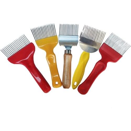 5 type Uncapping Fork Stainless Steel Pin Tines Comb wood plastic handle Uncapping Fork Scratcher Cut Honey Bee Beekeeping Tools