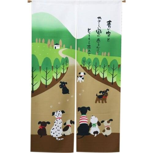 Japanese Style Doorway Curtain Tapestry For Home Decoration 33.5 Inch X 59 Inch(Happy Dog Family)