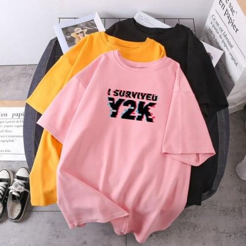 I Survive Y2K Print Woman T-shirts Short Sleeve Fashion Female O-neck Summer Lady Clothing Streetwear High Quality Camisetas